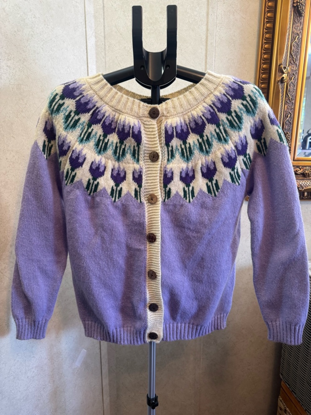 Women’s Floral Fair Isle Cardigan Sweater - Picture 2 of 10